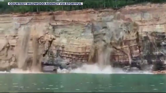 Michigan's Pictured Rocks cliffs break off, plunge into Lake Superior