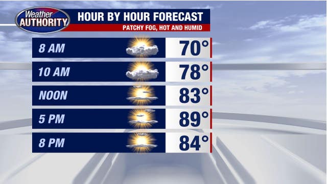 Temperatures to near 90 degrees with high humidity before another round of rain tomorrow