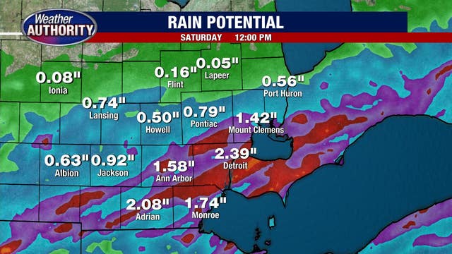 Detroit in the crosshairs of multiple inches of rain Friday