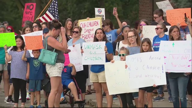 Hundreds protest outside Oakland County health department over new school mask mandate