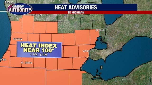 Southeast Michigan under heat advisory as potential for severe weather rises this afternoon