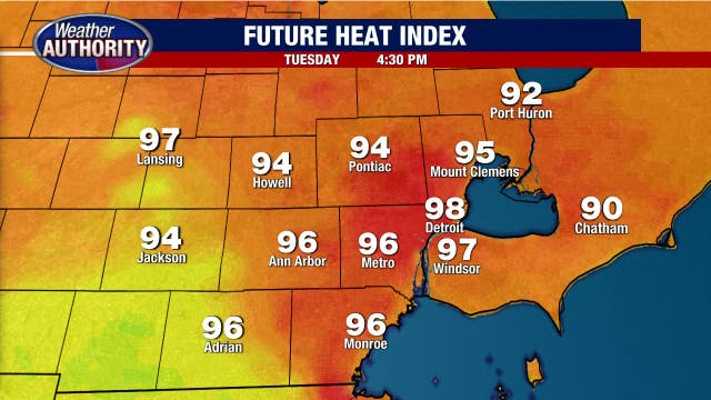 Tuesday's heat index will lead well into the 90s and persist through tomorrow