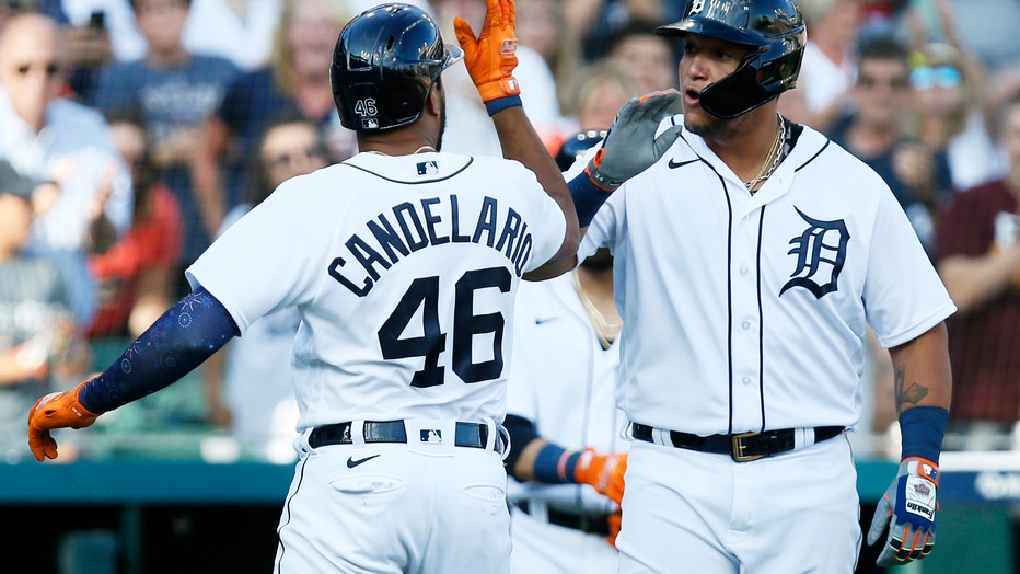 Miguel Cabrera of the Detroit Tigers waits to bat against the