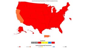 CDC COVID-19 transmission map of US is almost completely red