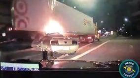 Driver in stolen car crashes into semi truck after fleeing from police
