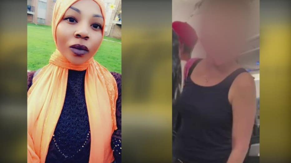 Victim Aicha Toure, left, the woman under investigation for the assault aboard the plane, right.