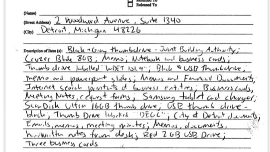 List of items seized from the offices of Scott Benson and Janee Ayers.