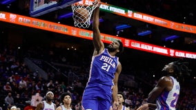 Embiid scores 30 on bad knee, 76ers hold off winless Pistons