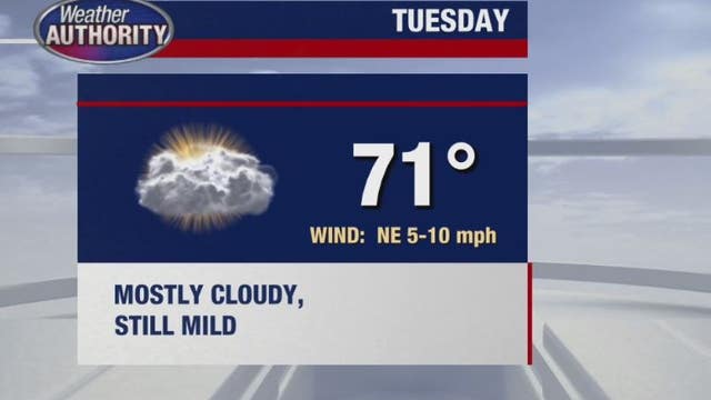 Chance for thunderstorms Monday night, morning rain for Tuesday