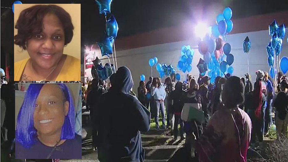 A large vigil was held for hit and run victims. Inset top: Erica Yancey. Inset bottom: Brittany Jones.