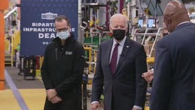 President Biden talks infrastructure spending, visits GM's Factory ZERO