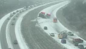 Overturned semi carrying milk closes M-14