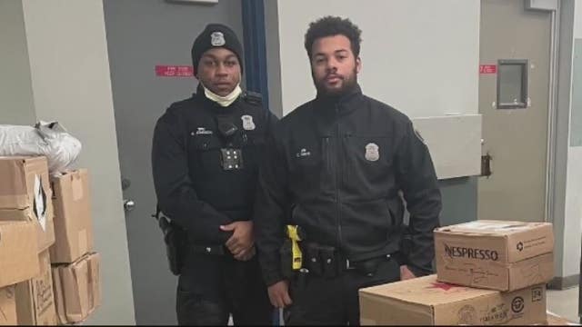 The cops who saved Christmas: Officers bust suspected package thief with dozens of boxes