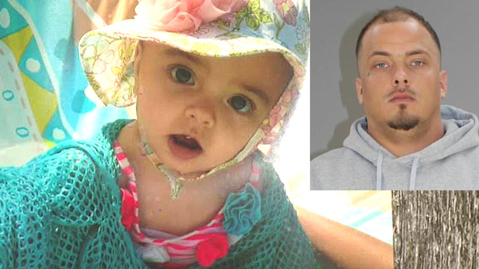 1-year-old Layla; inset: Manslaughter suspect Dennis Justus.