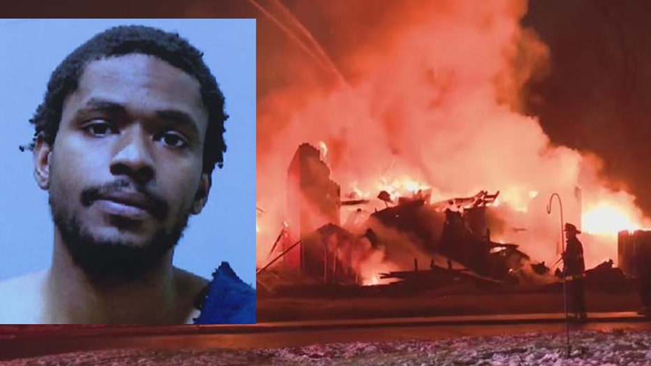 Inset: Andrael Davis and one of the fires he is accused of setting.