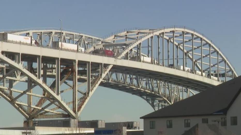 The gridlock continues at the Ambassador Bridge and above, at the Blue Water Bridge.