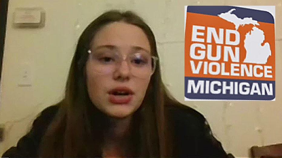 Oxford student Kiley Myrand, Inset: the logo for End Gun Violence Michigan.