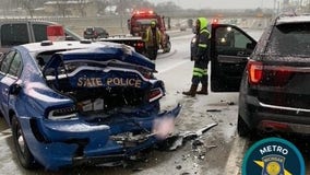 Michigan State Police cruiser rear-ended on I-96 amid slippery driving in Southeast Michigan