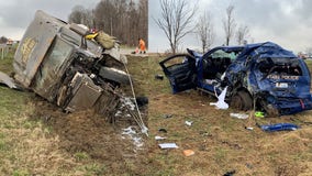 Semi-truck driver hits MSP patrol vehicle on I-94 in SW Michigan, trapping trooper in SUV