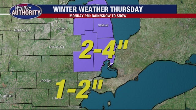 Up to 4 inches of snow in Southeast Michigan Monday