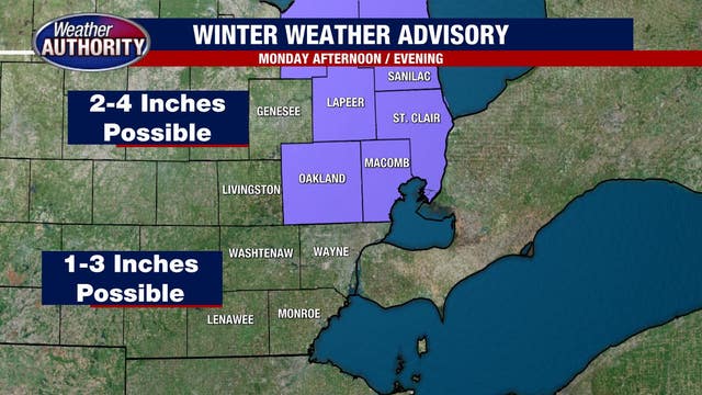 Winter Weather Advisories across Southeast Michigan; up to 4 inches of snow possible