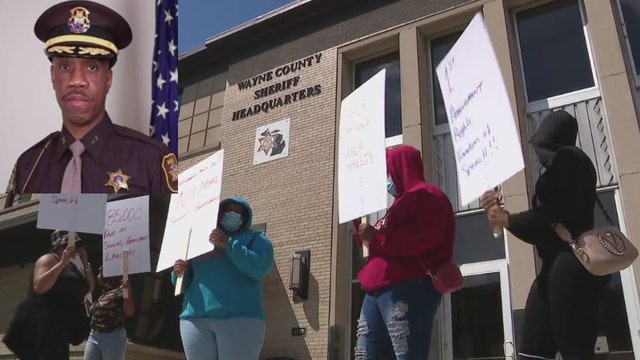 Protesters march outside Wayne County Sheriff's Office regarding past sexual harassment claims