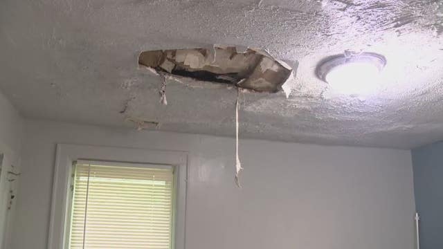 Chunk of ceiling falls leaving Detroit house renting family feeling helpless