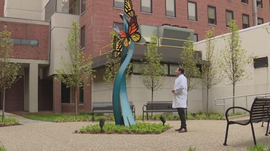 Serenity garden and courtyard by doctor honoring late wife