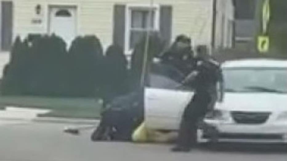 Screenshot of Warren police arrest of Tyler Wade from phone video.