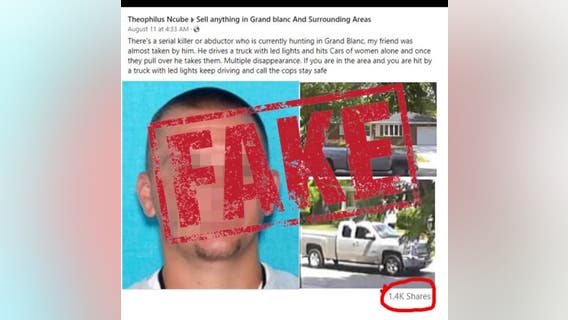 Serial killer, abductor post circulating on Facebook is fake, Genesee sheriff says