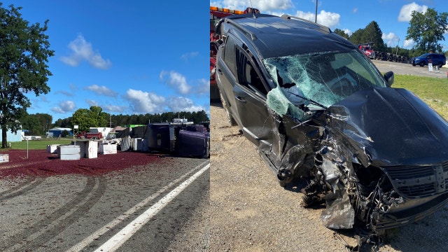 Cherries spill across northern Michigan highway after crash