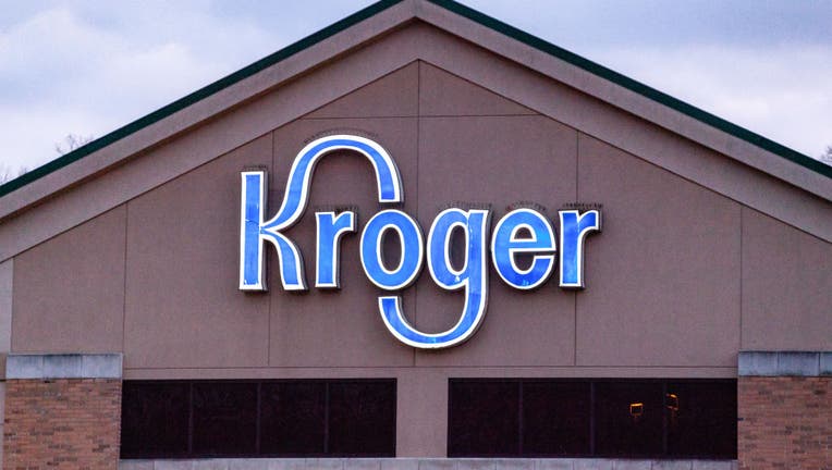 Kroger logo is seen at one of their stores in Athens.