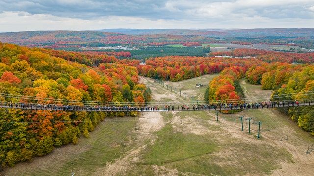 SkyBridge Michigan: Pedestrian bridge at Boyne Mountains opens with picture-perfect fall background