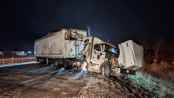 Driving too fast on snowy roads to blame after semi overturns on US-23