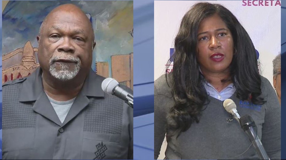 Rev. Wendell Anthony, Detroit NAACP president, left, Kristina Karamo, Republican candidate for Secretary of State.