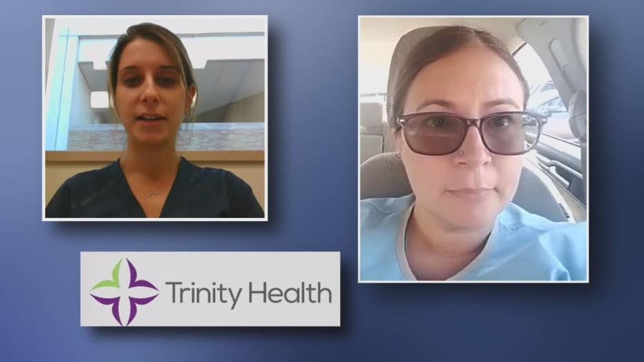 Trinity Health nurses Katelyn Erdei , left, and Bethany Roth.