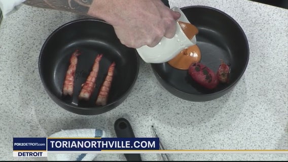 Toria of Northville prepares Atlantic pearl prawns and Thai Laska sauce