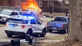 1 dead, 6 hurt including officers from a car crash turned fire on Detroit's east side