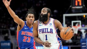 Harden's triple-double leads 76ers to easy win over Pistons