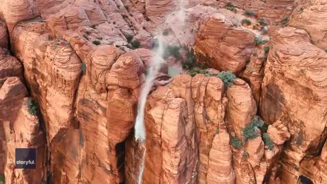 Rare ‘reverse waterfall’ phenomenon captured on drone footage in Utah