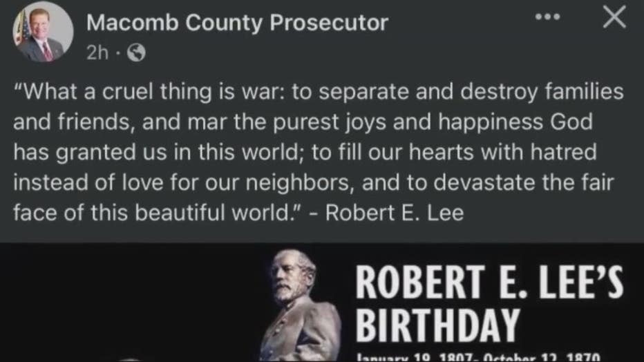 Activist calls for resignation of Macomb prosecutor after Robert E Lee  tribute on Facebook