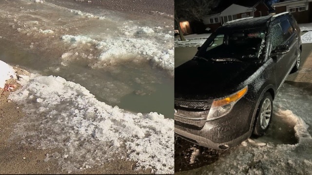 Leaking fire hydrant freezes over Detroit neighborhood