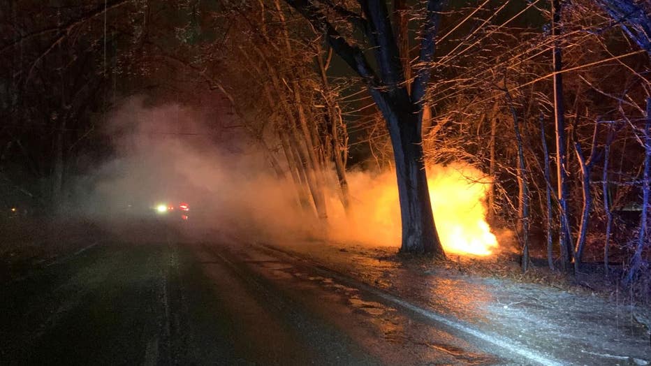 Wires down at 13 Mile and Franklin earlier Wednesday night. Photo submitted to FOX 2.