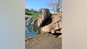 Tanker full of manure rolls into Michigan pond after crash