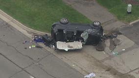 Female driver extracted from SUV after violent rollover crash