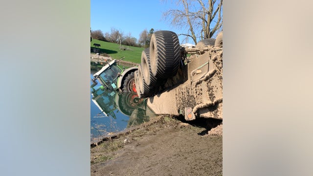 Tanker full of manure rolls into Michigan pond after crash