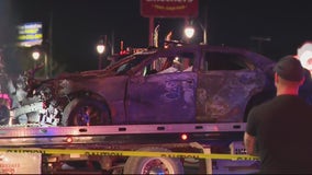 Woman killed, 6 hospitalized in crash that sends car into building and starts fire