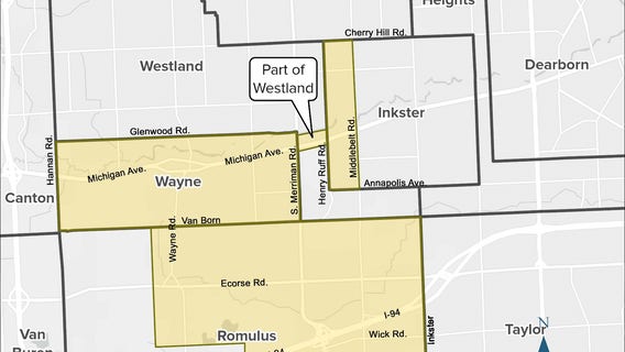 GLWA: Updated boil water advisory map for Wayne, Romulus, Westland and Inkster