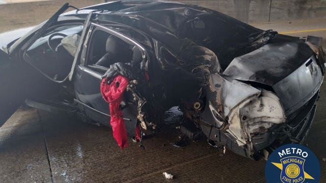 Man suffers 3rd degree burns on 80% of body after fiery high-speed crash on I-96 in Detroit