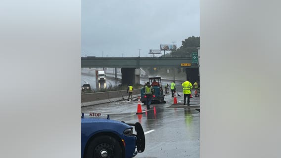 Jack-knifed semi leaks diesel on I-75, blocking traffic heading southbound